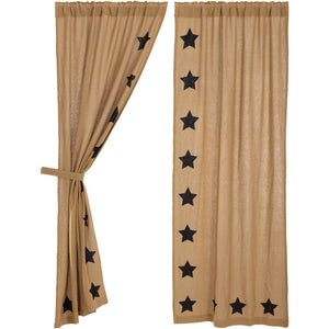 Burlap Natural Black Star Stenciled Panel Curtain 84"L
