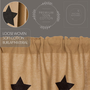Burlap Natural Black Star Stenciled Short Panel Curtain 63"L