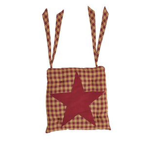 Burgundy Star Check Chair Pad by VHC Brands - DL Country Barn
