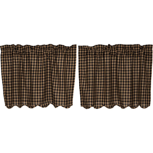 Black Check Scalloped Tier Curtains - 24"L