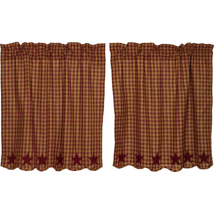 Burgundy Star Scalloped Tier Curtains (Choose Size)