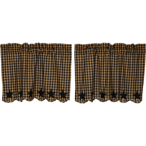 Black Star Scalloped Tier Curtains (Choose Size)