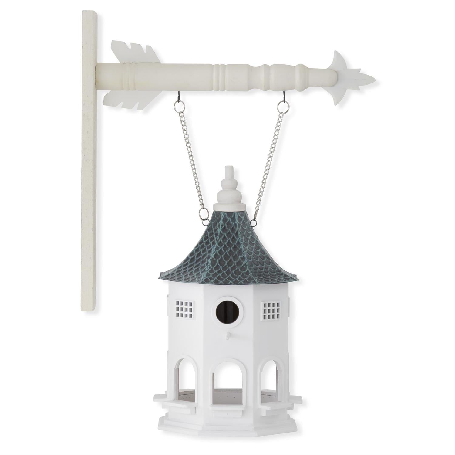 Tin & White Wood Birdhouse w/Blue & Black Metal Roof Arrow Replacement Sign
