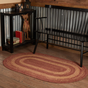 Burgundy and Tan Jute Braided Rug