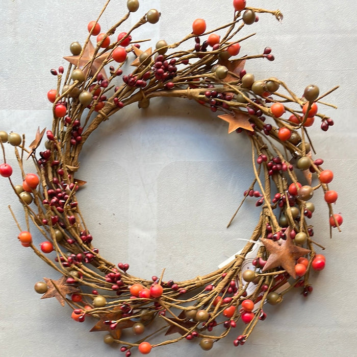 Wreath - Burgundy, Orange, Rusty Stars