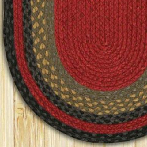 Burgundy / Olive / Charcoal C-238 Jute Braided Rug - Oval