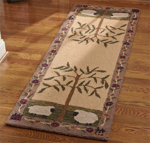 Willow & Sheep Hooked Rug Runner