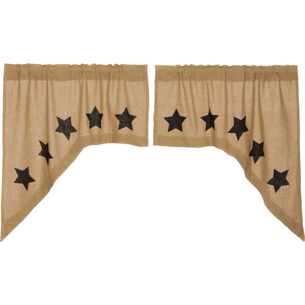 Burlap Natural Black Star Stenciled Swag Curtain