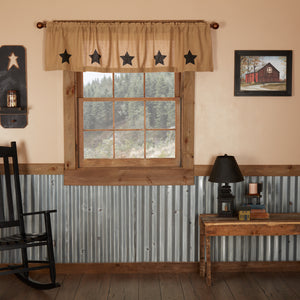 Burlap Natural Black Star Stenciled Valance