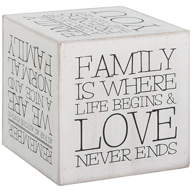 "Family" Heartfelt Cube Sign