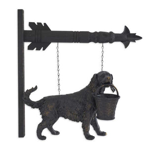 Black & Gold Dog Statue w/Basket Arrow Replacement Sign 