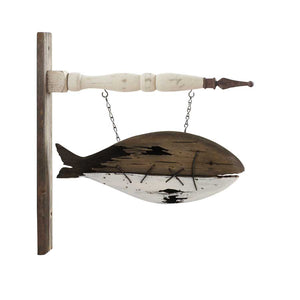 Brown and White Wood Fish Arrow Replacement Sign