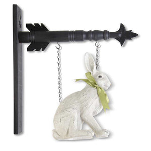 Sitting White Rabbit w/Green Bow Arrow Replacement Sign 