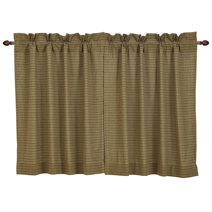 Tea Cabin Green Plaid Tier Curtains 36"L