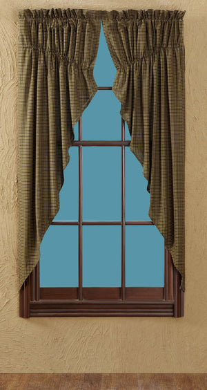 Tea Cabin Green Plaid Prairie Curtain - Set of 2 63x36x18  by VHC Brands