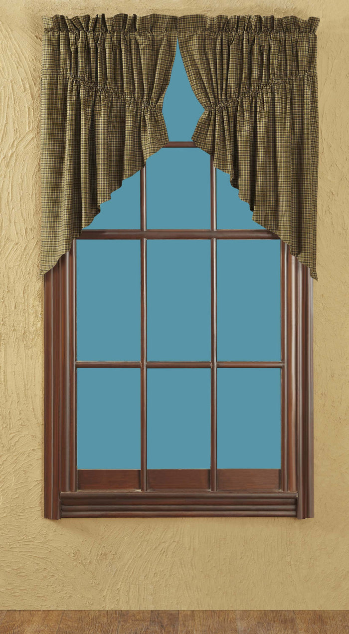 Tea Cabin Green Plaid Prairie Swag Curtains