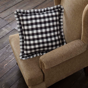 Annie Buffalo Check Black Ruffled Fabric Pillow 18 inch