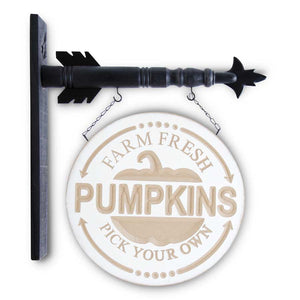 Round Cream Wood Engraved PUMPKINS Arrow Replacement Sign by K&K Interiors