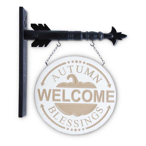 Round Cream Wood Engraved WELCOME Arrow Replacement Sign by K&K Interiors