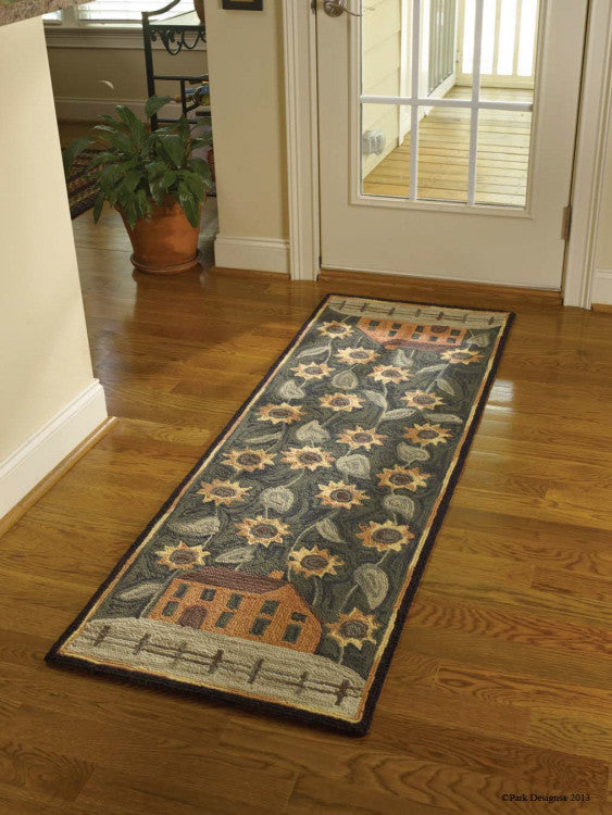 House & Sunflower Hooked Rug Runner