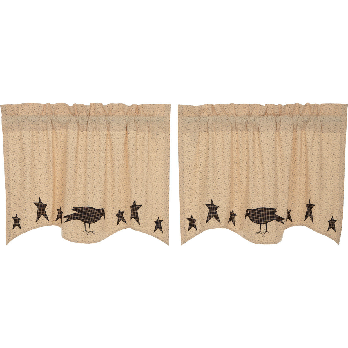 Kettle Grove Applique Crow and Star Tier Curtains 24"L