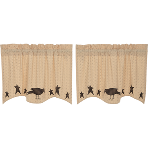 Kettle Grove Applique Crow and Star Tier Curtains 24"L