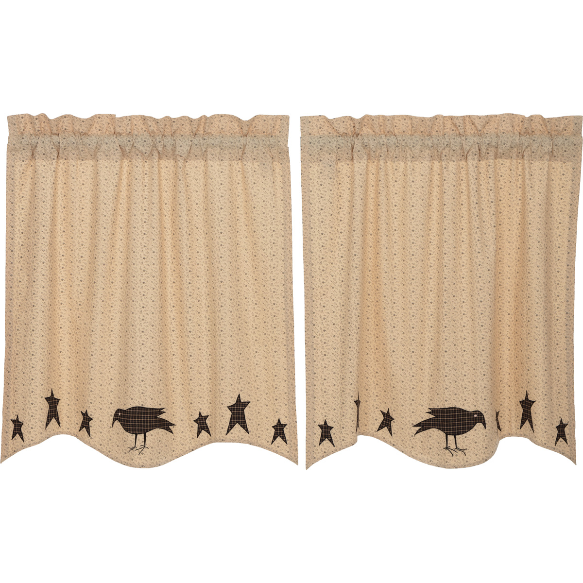 Kettle Grove Applique Crow and Star Tier Curtains 36"L