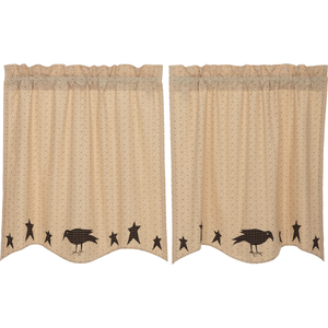 Kettle Grove Applique Crow and Star Tier Curtains 36"L