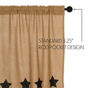 Burlap Natural Black Star Stenciled Long Prairie Curtain