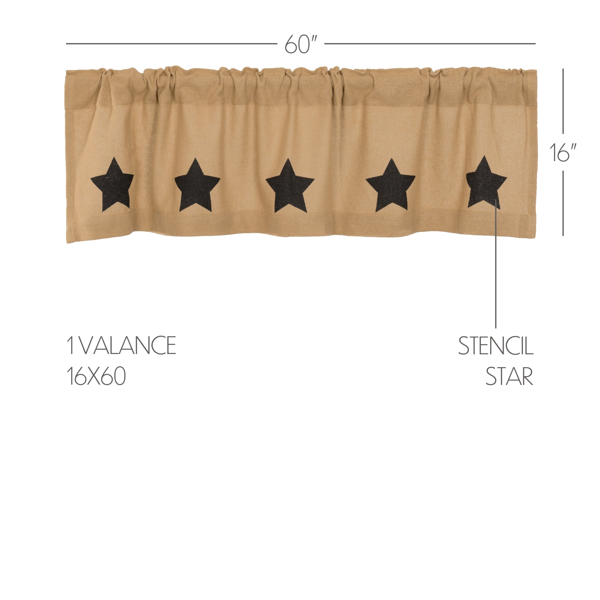 Burlap Natural Black Star Stenciled Valance
