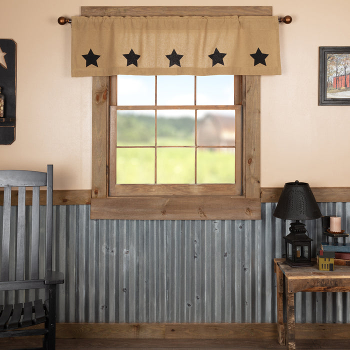 Burlap Natural Black Star Stenciled Valance