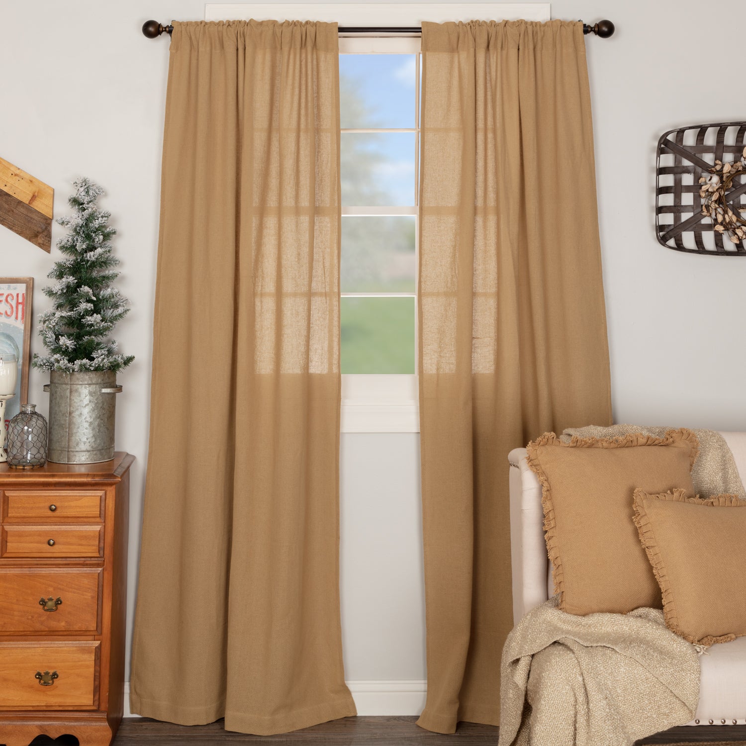 tobacco cloth curtains Fringed Prairie Curtain Set Complement any window in your home with the Tobacco Cloth Antique Khaki Panel Set Tobacco Cloth Natural Panel Curtains