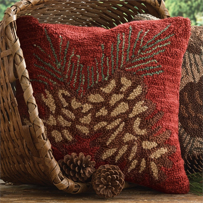 Pinecone Hooked Pillow
