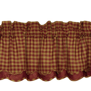 Burgundy Check Scalloped Layered Valance