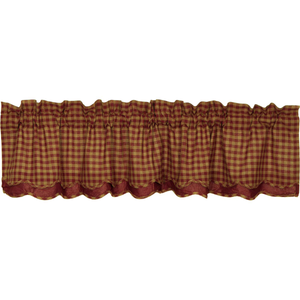 Burgundy Check Scalloped Layered Valance
