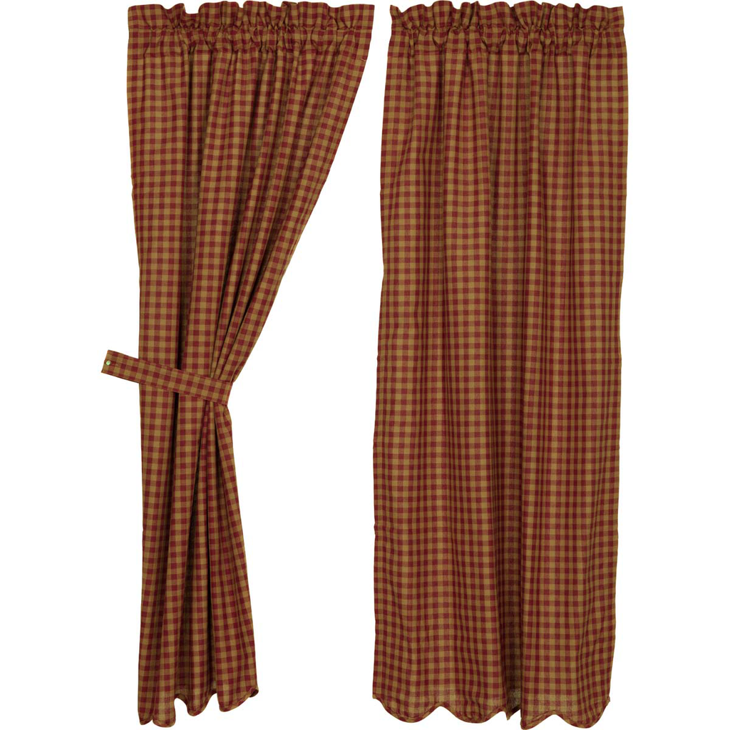 Burgundy Check Scalloped Panel Curtains 84"L