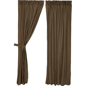 Black Check Scalloped Panel Curtains 84"L