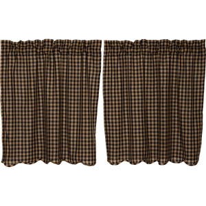 Black Check Scalloped Tier Curtains - 36"L