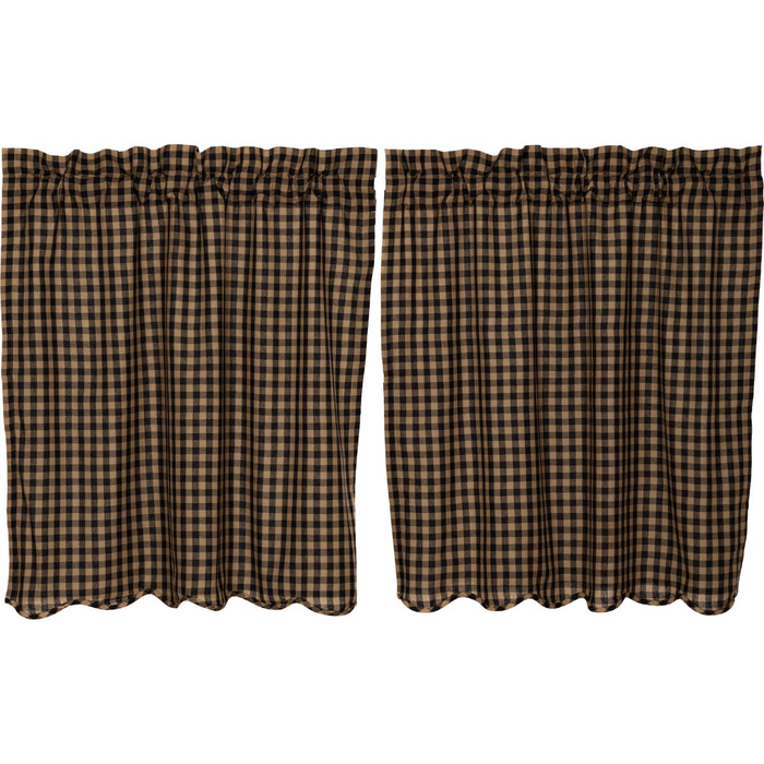 Black Check Scalloped Tier Curtains (Choose Size)