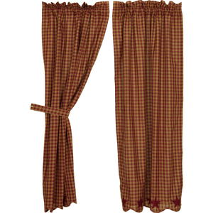 Burgundy Star Scalloped Short Panel Curtains 63"L