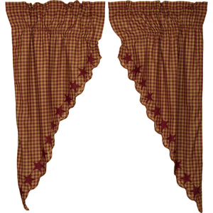 Burgundy Star Scalloped Prairie Curtain