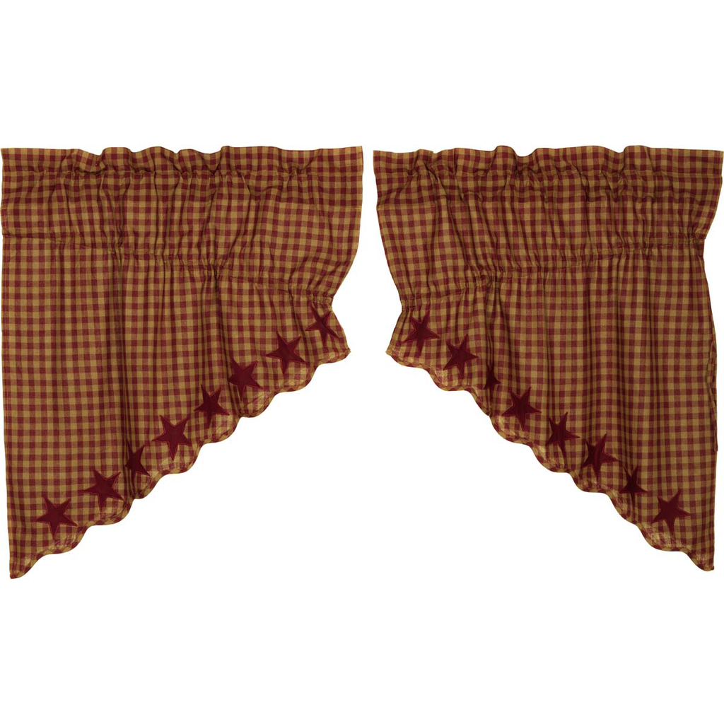 Burgundy Star Scalloped Prairie Swag Curtain