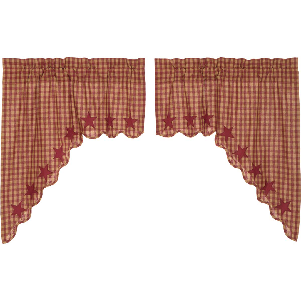 Burgundy Star Scalloped Swag Curtains