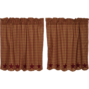 Burgundy Star Scalloped Tier Curtains 36"L