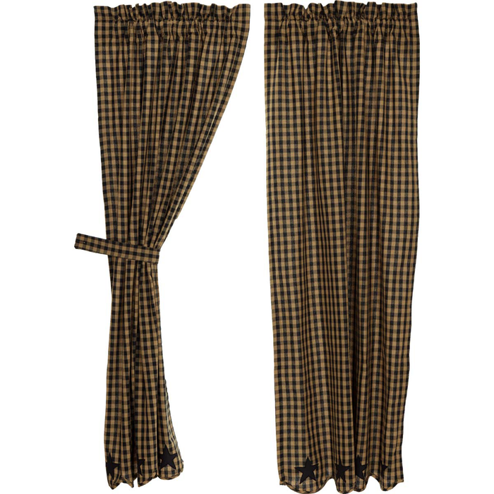 Black Star Scalloped Short Panel Curtains 63"L