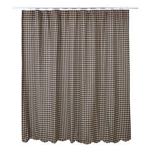 Black Check Scalloped Edge Shower Curtain | Country Primitive Shower Curtain