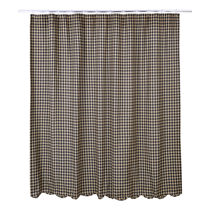 Black Check Scalloped Edge Shower Curtain