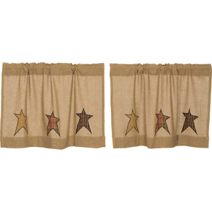 Stratton Burlap Applique Star Tier Curtain (Choose Size)