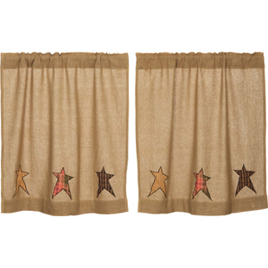 Stratton Burlap Applique Star Tier Curtain (Choose Size)