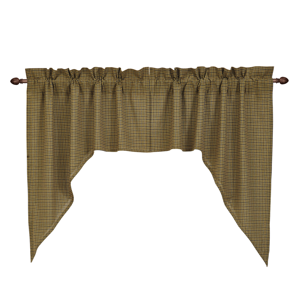 Tea Cabin Green Plaid Swag Curtain Set of 2 36x36x16  by VHC Brands